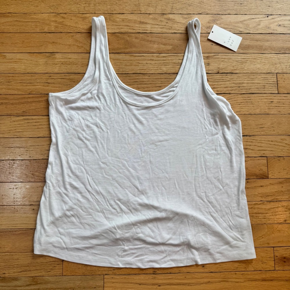 A New Day Women White Ribbed Scoop Neck Tank Top XL Sleeveless Basic Layering